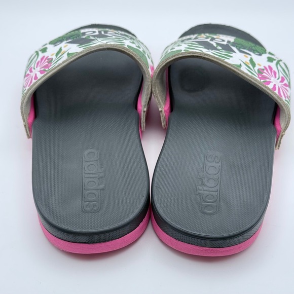 Adidas Adilette Comfort Kids Slides Tropical Floral Pink Black White Size 13K - Picture 6 of 7
